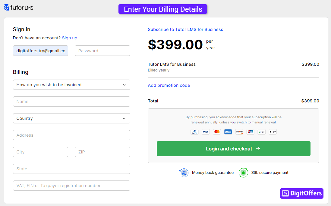 Tutor LMS Checkout Page