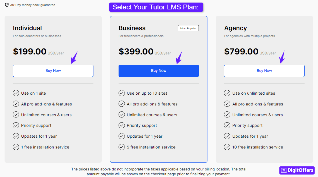 Tutor LMS Pricing Page