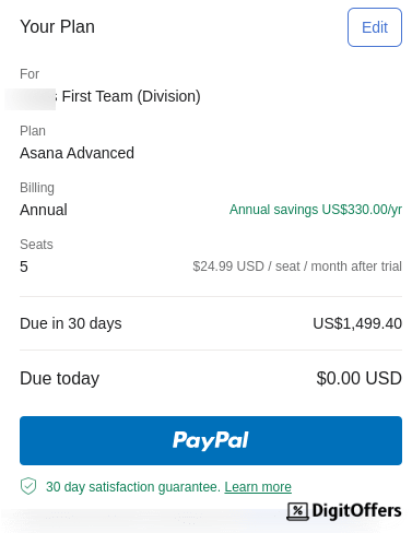 Asana checkout