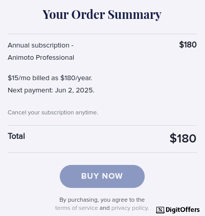 Updated Animoto Promo Codes, Get FLAT 50% Discount and Save $100 Animoto Promo Code Order Summary