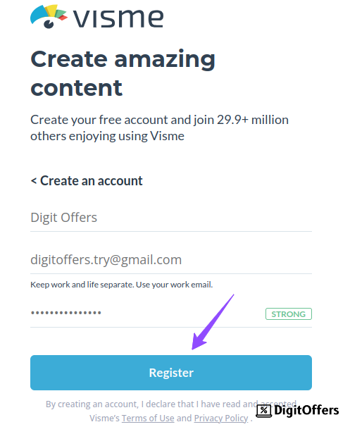 Create an account on Visme