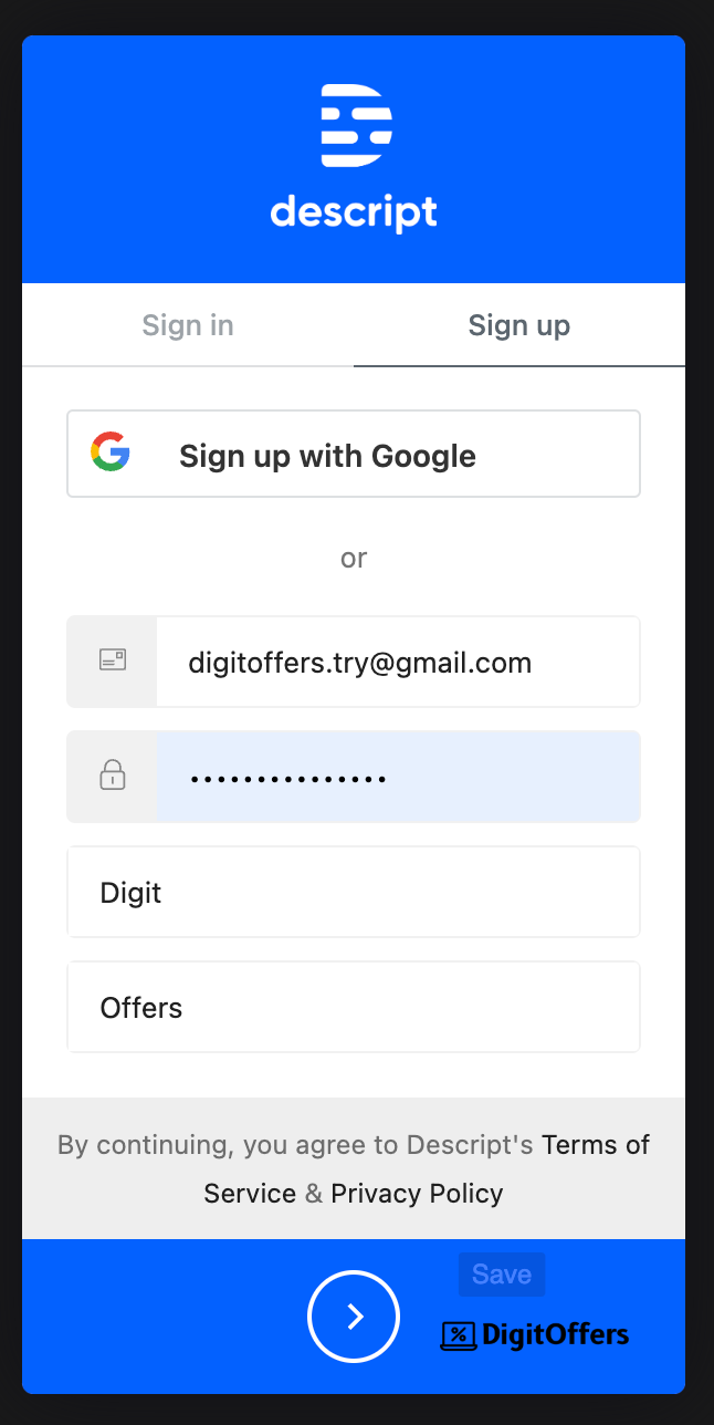 Descript Sign Up