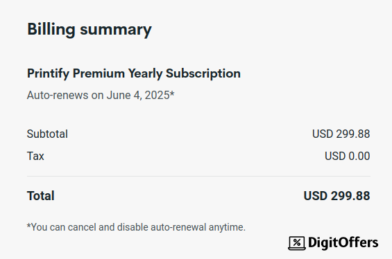 Active Printify Promo Codes and Discount Upto 70% on Plans Printify Billing Summary
