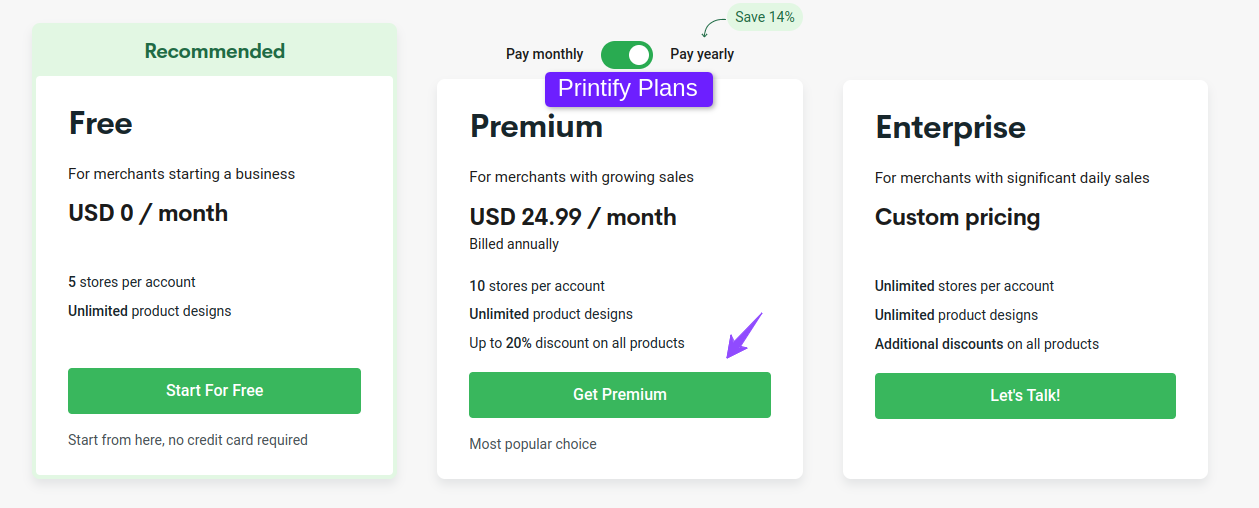 Active Printify Promo Codes and Discount Upto 70% on Plans Printify Pricing Plans