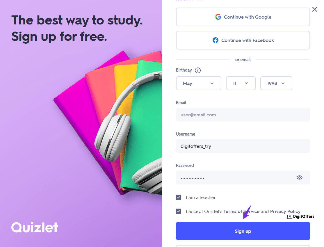 Quizlet Sign Up