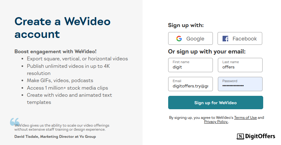 Sign Up for WeVideo 