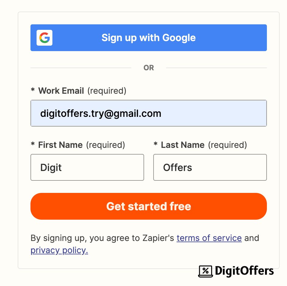 Sign up to Zapier